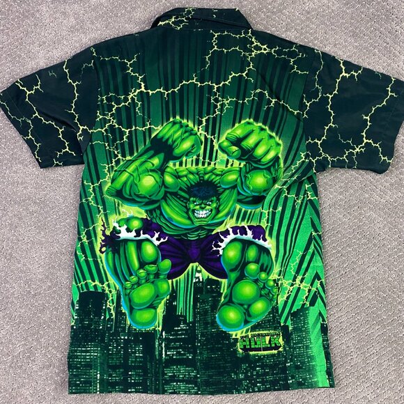 Vintage 2002 The Incredible Hulk Button Up Shirt Boy's XL Marvel Comics Y2K - Picture 3 of 8
